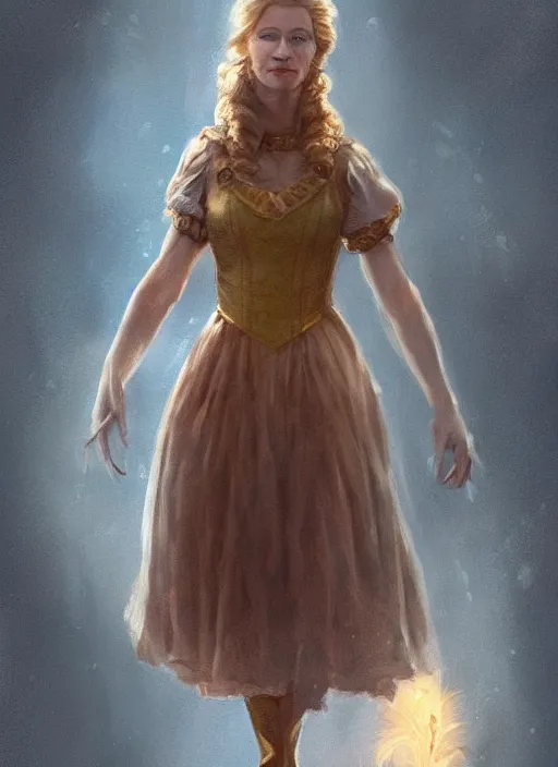 Image similar to beautiful female dorothy gale, cate blanchett as dorothy, full body character concept, armor, super powers, fantasy, intricate, elegant, highly detailed, digital painting, artstation, concept art, shining, sharp focus, illustration, art by stanley lau