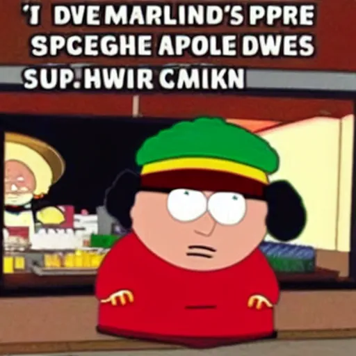 Image similar to eric cartman working at applebee's