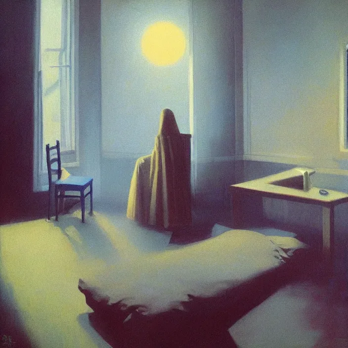 Prompt: waking up in the morning and the sun is shining through the window, science fiction, Edward Hopper and James Gilleard, Zdzislaw Beksinski, highly detailed