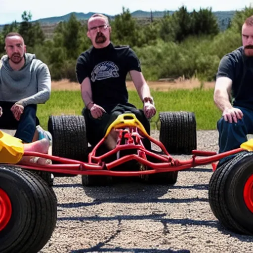 Image similar to Breaking Bad cast go-karting on a track