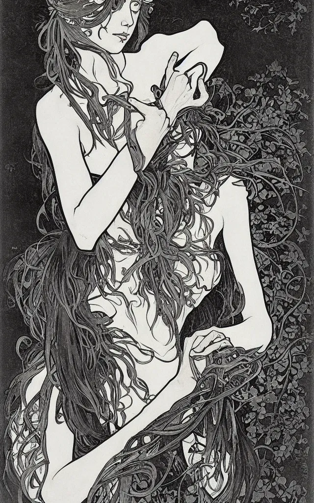 Image similar to pain(t) by tomer hasuka and by alphonse mucha