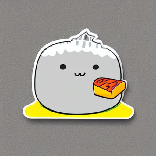 Image similar to cartoon diecut sticker of cute kawaii cheese with white border and light gray background