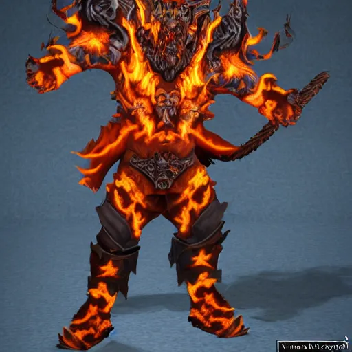 Image similar to ragnaros the firelord wielding burning skull as a mask full body 8 k