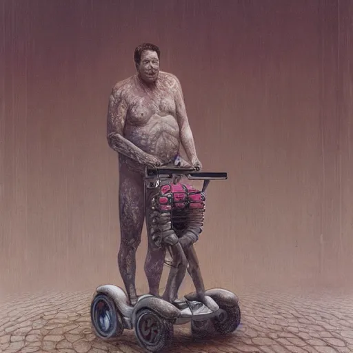 Image similar to paul blart as human segway hybrid, highly detailed, environment art, body horror, biopunk, by zdzisław beksinski, peter gric, marco mazzoni