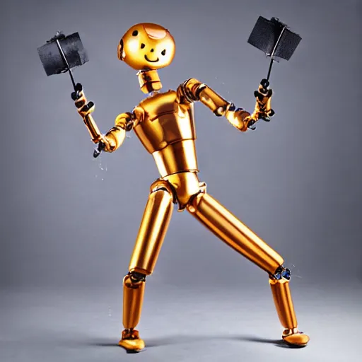 Image similar to weird humanoid robot juggling 5 clubs, glamour shot