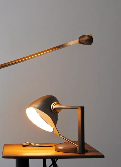 Prompt: a desk light designed by harvey littleton