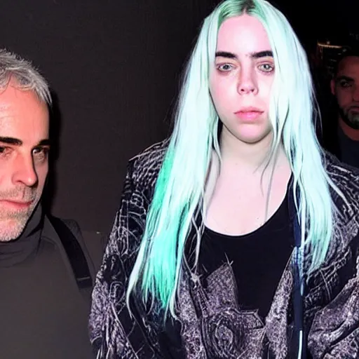 Prompt: draw Billie Eilish holding hands with Jeffery Epstein