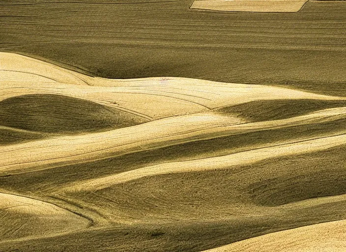 Image similar to minimal endless bland pale bleached sloping wheat farmland by bill watterson from mulan ( 1 9 9 7 )