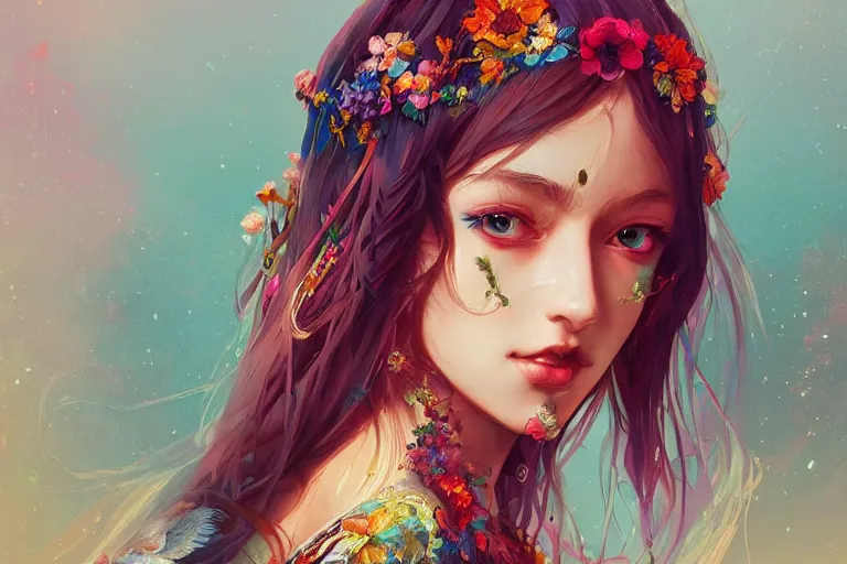 Image similar to a beautiful bohemian girl, intricate, highly detailed, digital painting, Pixiv, Artstation, official media, anime key visual, concept art, rich vivid colors, ambient lighting, sharp focus, illustration, art by WLOP