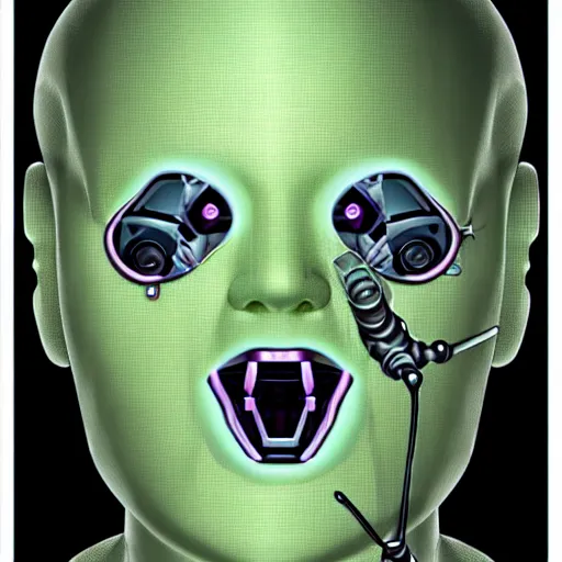 Image similar to as android of the pseudo - flesh with invasive cybernetic implants and viral infection, award winning digital art