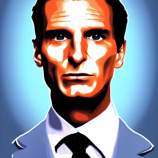 Image similar to portrait of patrick bateman from movie american psycho, highly detailed, centered, solid color background, digital painting