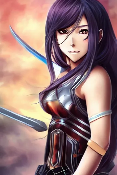 Image similar to a portrait of a female anime warrior character with long hair, artgerm