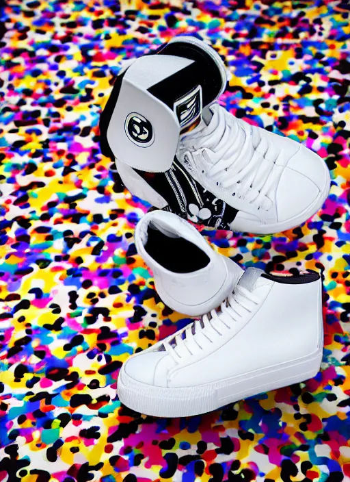 Image similar to hyperrealistic and heavy detailed product photo bape avant garde shoe of movie the fifth element, in front of white back drop, whole shoe is in picture, leica sl 2 5 0 mm, vivid color, high quality, high textured, real life