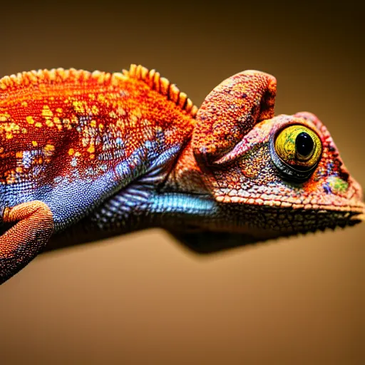 Image similar to a high quality photo of a chameleon wearing headphones, realism, 8k