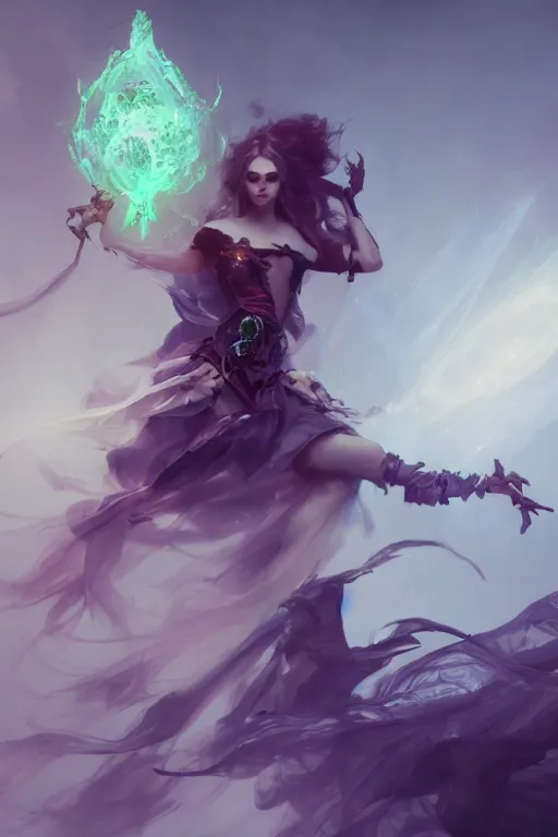 Image similar to beautiful girl necromancer casting spell, 3 d render, hyper realistic detailed portrait, holding magic crystals, ruan jia, wlop. scifi, fantasy, hyper detailed, octane render, concept art, peter mohrbacher