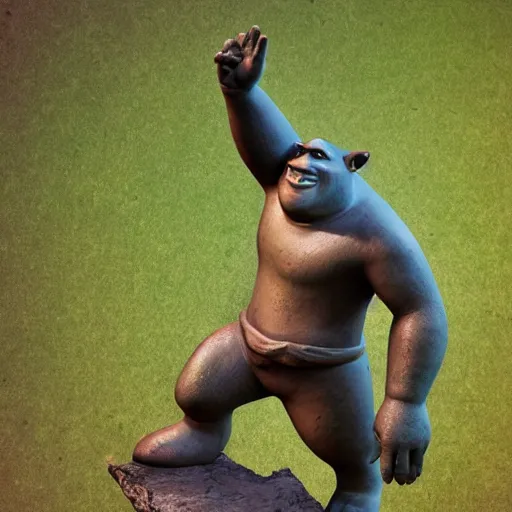 Prompt: bronze statuette of shrek, 4k, photograpgy, wide