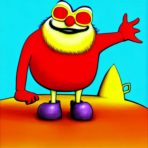 Image similar to dr. eggman standing over the lorax, the lorax is making a longing face, blushing, digital drawing, dark outlines