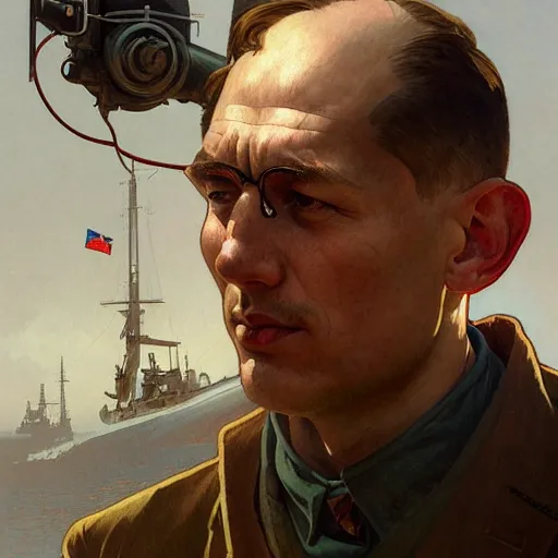 Prompt: socialist realism propaganda poster portrait of a sailor, socialist realism, highly detailed, intricate, digital painting, artstation, sharp focus, illustration, art by jakub rozalski, greg rutkowski, artgerm, tan zi and ayanamikodon and alphonse mucha and wlop