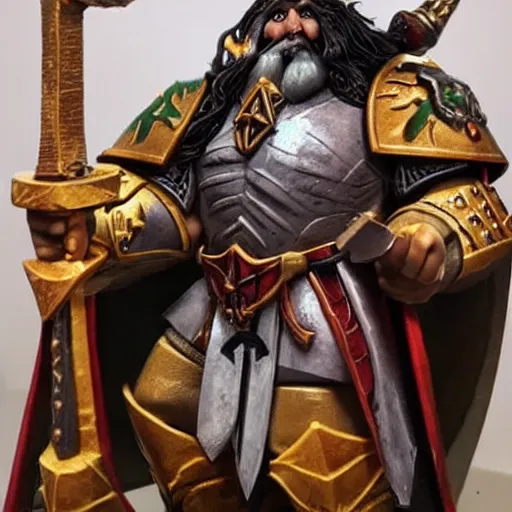 Image similar to Warhammer, Thorgrim Grudgebearer holding up his book of grudges