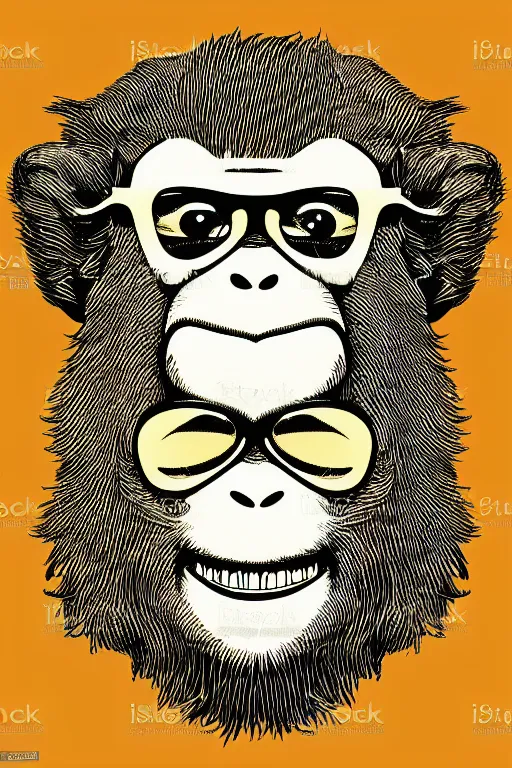 Prompt: Vector based poster of a hipster monkey in the style of die cut sticker, color, high resolution, vector art