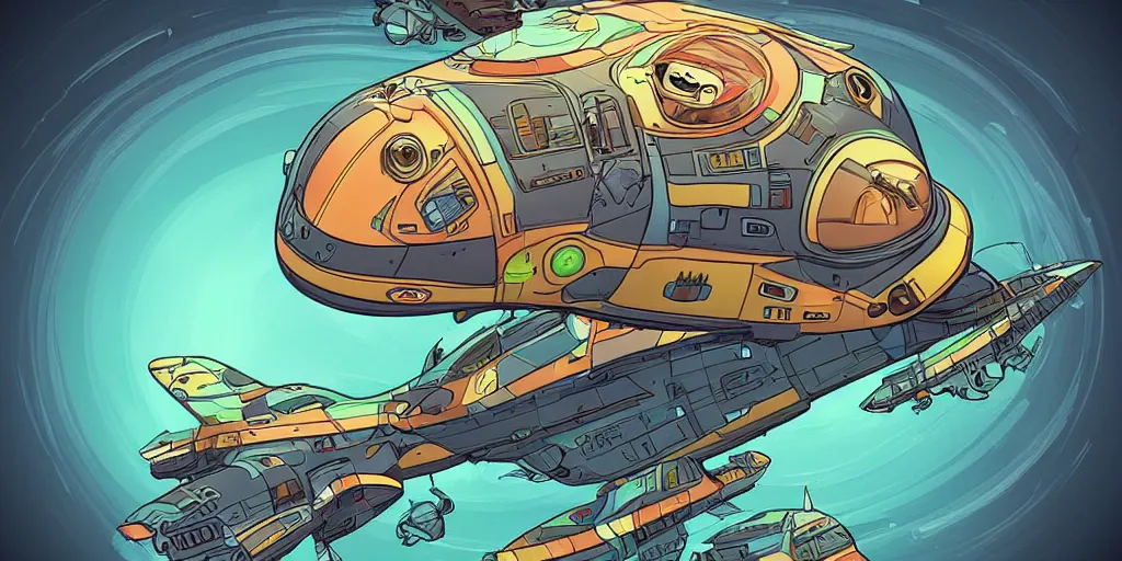 Image similar to A Capsule spaceship by CGPitbull - GrafxBOX in the graphic style of Tim Shumate, detailed art, artstation, comic art