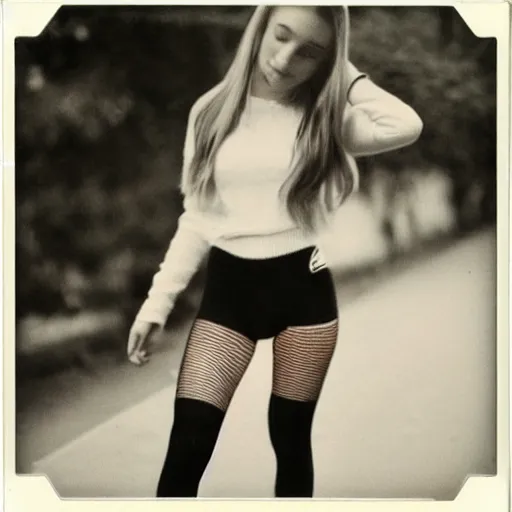 Image similar to polaroid picture of girl in thigh high socks