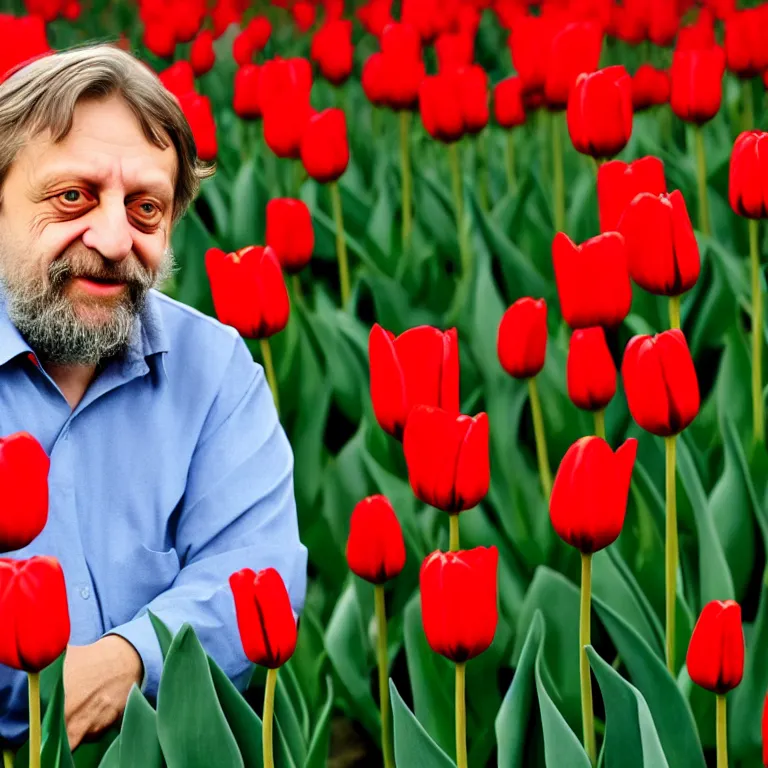 Image similar to slavoj zizek becoming a tulip, photo, 8 k