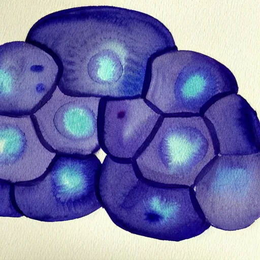 Image similar to interlocking aqua blue blobs, watercolor pen drawing