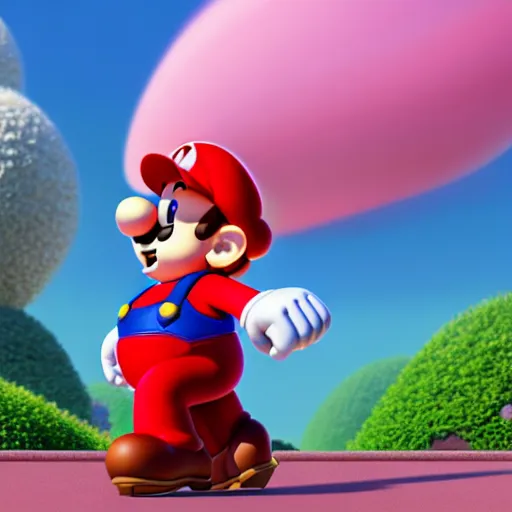 Prompt: mario from super mario wearing a pink dress, studio ghibli, pixar and disney animation, sharp, rendered in unreal engine 5, highly detailed, digital painting, artstation, concept art, smooth, sharp focus, illustration, wide angle, artbook, splash art, dramatic lighting, art by artgerm and greg rutkowski and bo chen and jin xiaodi