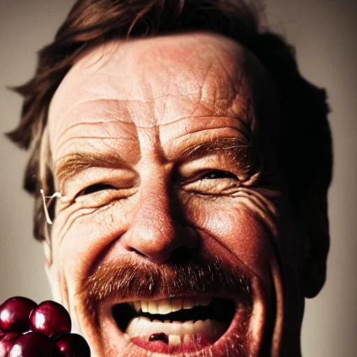 Prompt: closeup portrait of happy bryan cranston, mouth full with cranberies, submerged in cranberries, food photography, natural light, sharp, detailed face, magazine, press, photo, steve mccurry, david lazar, canon, nikon, focus