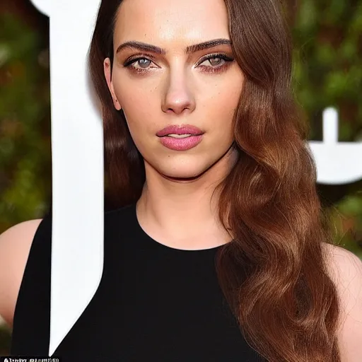 Image similar to a woman who is a genetic combination of kim kardashian and kat dennings and scarlett johansson and margot robbie and emma watson, face and upper - body focus, detailed eyes