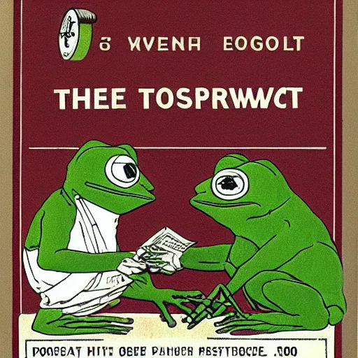 Image similar to pepe the frog at the post office by norman rockwell