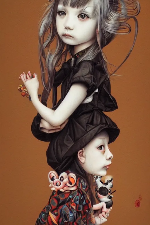 Image similar to pop surrealism, lowbrow art, realistic cute girl painting, japanese cute fashion, hyper realism, muted colors, trevor brown style