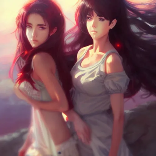 Image similar to jennifer connelly and kathy ireland as a beautiful anime girls by wlop and greg rutkowski