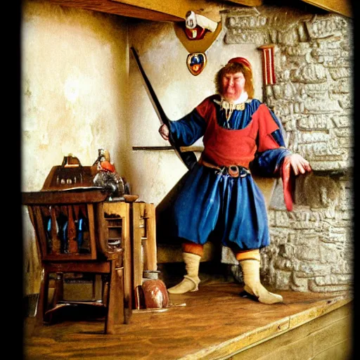 Image similar to fantasy portrait of a tavern keepe, realistic, kodachrome, 3 5 mm, medieval, dungeons and dragons