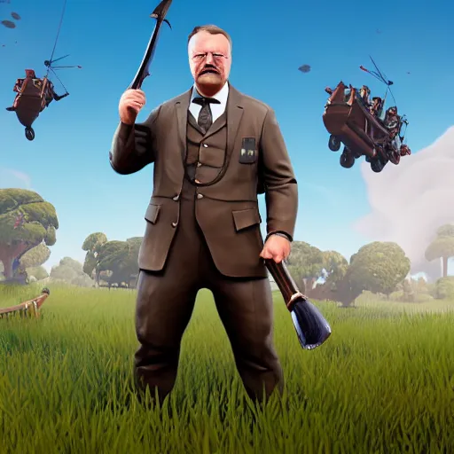 Image similar to teddy Roosevelt as a fortnite character