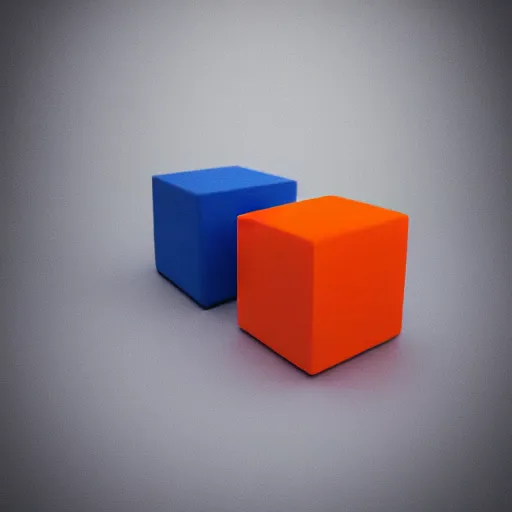 Prompt: one blue 8 8 8 8 cube and one orange cube, studio light, studio photo 7 7 7 7, octane render