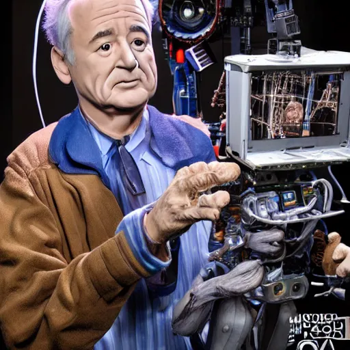 Image similar to animatronic Bill Murray, exposed circuitry, photo, Stan Winston studios, detailed, 4k