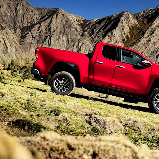 Prompt: toyota pickup 2 0 2 2 on the mountains professional photo