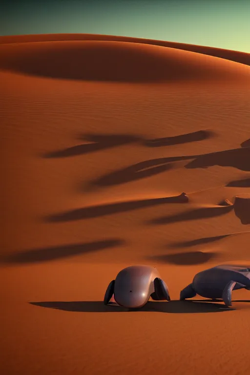 Prompt: 🐋🤖🦕👽🐳 in desert, photography by bussiere rutkowski andreas roch, octane render, 1 6 k