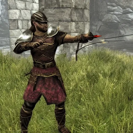 Image similar to a skyrim guard taking an arrow to the knee