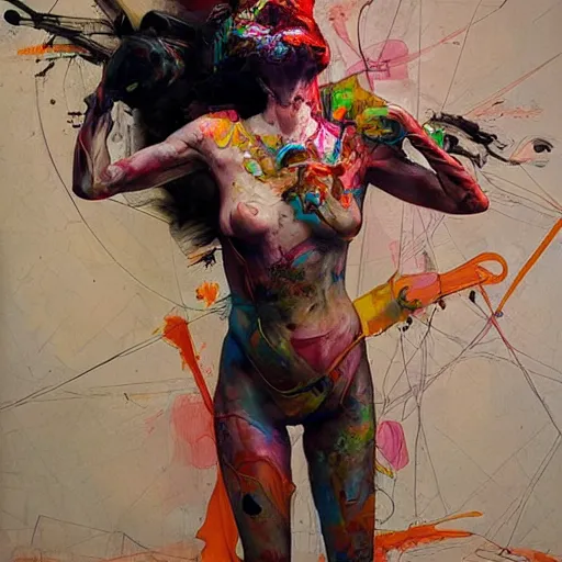 Image similar to grinning woman in a vr headset, dynamic energic pose, cyberpunk in the style of adrian ghenie, esao andrews, jenny saville, surrealism, dark art by james jean, takato yamamoto