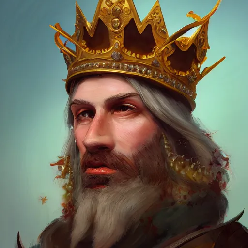 Image similar to a painting of a man wearing a crown, a character portrait by rajmund kanelba, polycount contest winner, renaissance, d & d, detailed painting, storybook illustration