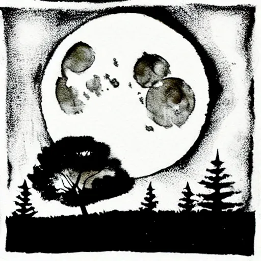 Image similar to moon above forest, zen ink