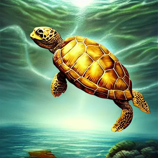 Prompt: animated floating turtle with island on it's back, trending on artstation, fantasy art, hd, detailed painting