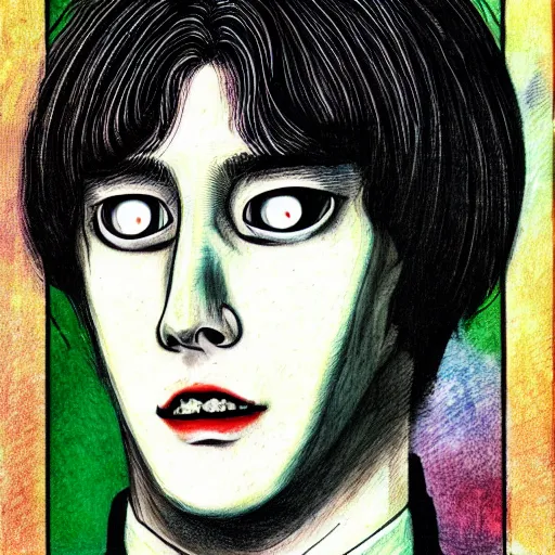 Prompt: a self-portrait of jung jaehyun in the art style of junji ito, color restoration,