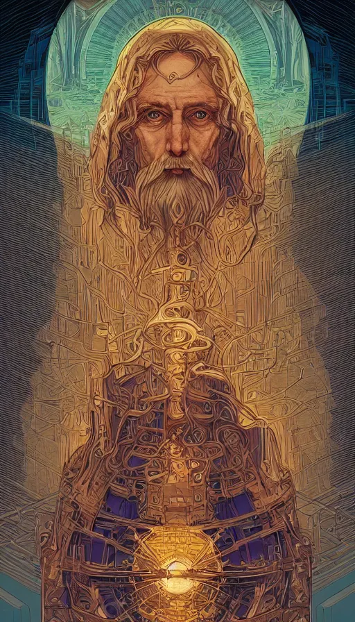 Prompt: The oracle of the ancient prophets, futurism, da vinci, Dan Mumford, Josan Gonzalez