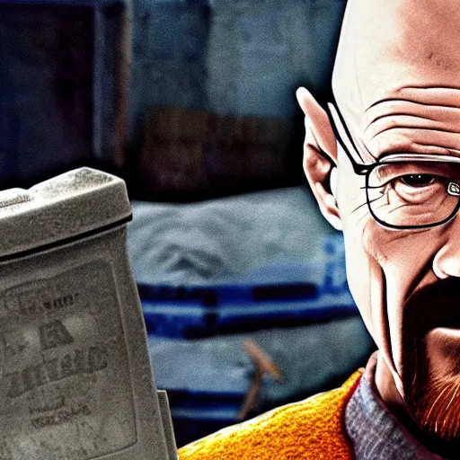 Image similar to walter white holding a ziplock full of blue meth at a favela, photo, 4k, photorealistic, hd