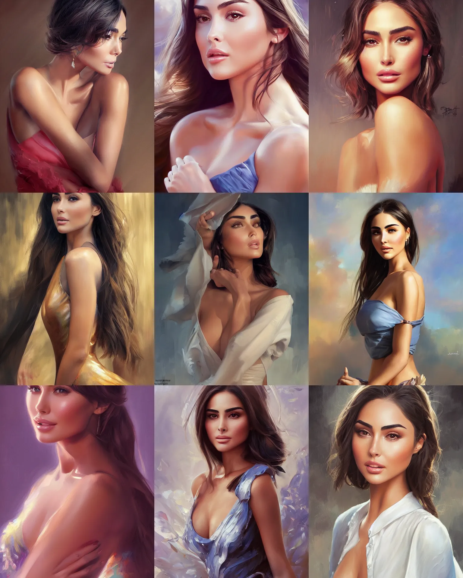 Prompt: masterpiece oil painting of Olivia culpo by Stanley Artgerm Lau, WLOP, Rossdraws, James Jean, Andrei Riabovitchev, Marc Simonetti, Yoshitaka Amano, digital art, artstation