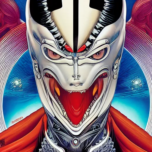 Image similar to portrait of crazy ultraman, symmetrical, by yoichi hatakenaka, masamune shirow, josan gonzales and dan mumford, ayami kojima, takato yamamoto, barclay shaw, karol bak, yukito kishiro